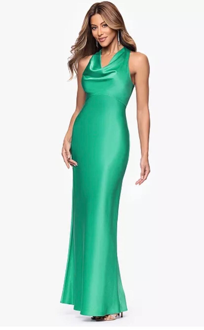 XSCAPE Veronica Satin Cowl Neck Floor Length Gown size 6 (NEW)